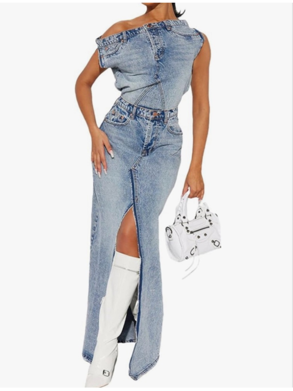 FashionNova Denim Maxi Dress - Medium Wash (Runs Small)